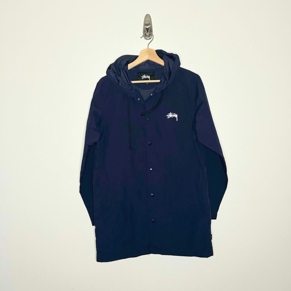 Stussy International Tribe Hooded Long Coaches Jacket Navy Small